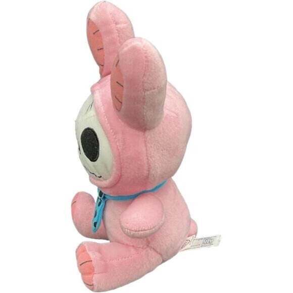 Fiesta Furrybones Pink Bunny Skeleton Plush Toy With Blue Polka Dot Tie - Picture 7 of 7
